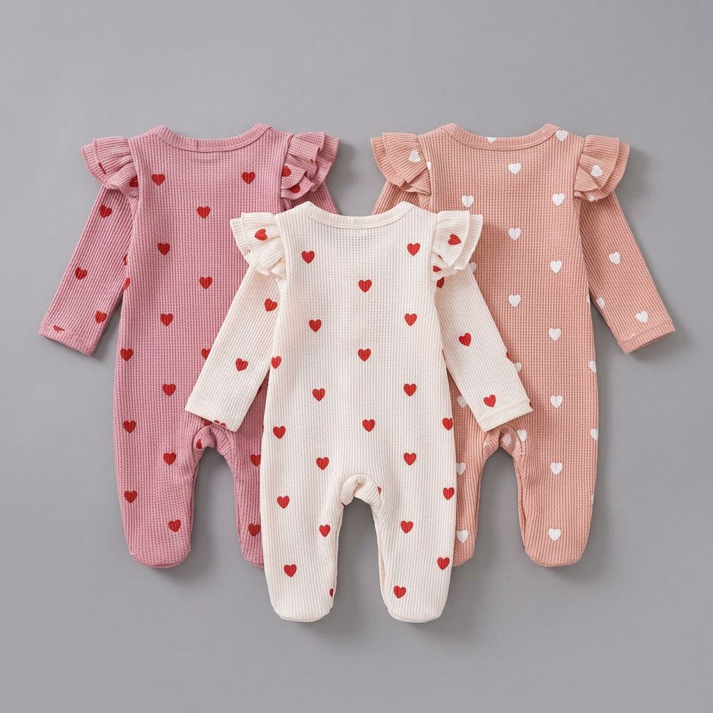 Waffle Heart Printed Jumpsuit (Set)