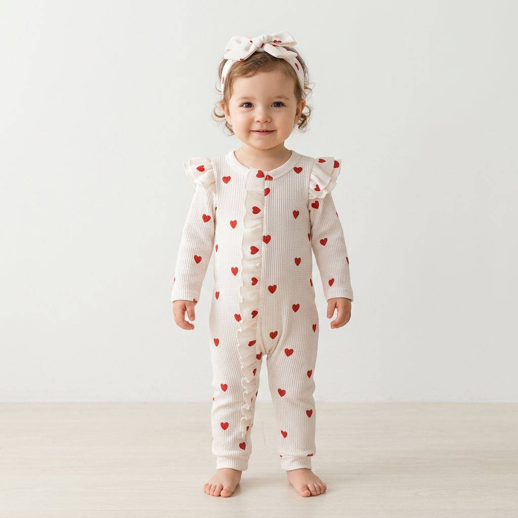 Waffle Heart Printed Jumpsuit (Set)