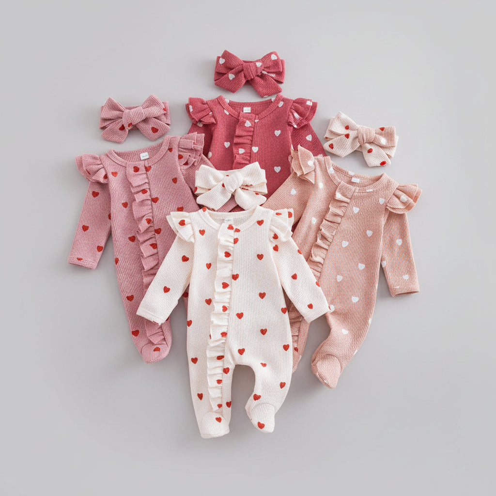 Waffle Heart Printed Jumpsuit (Set)